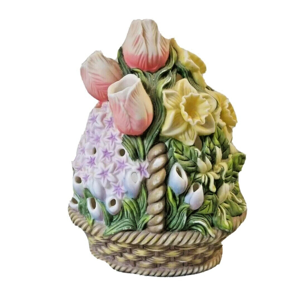 Retired Large Partylite Floral Bouquet Basket Tealight Holder Tulip Garden